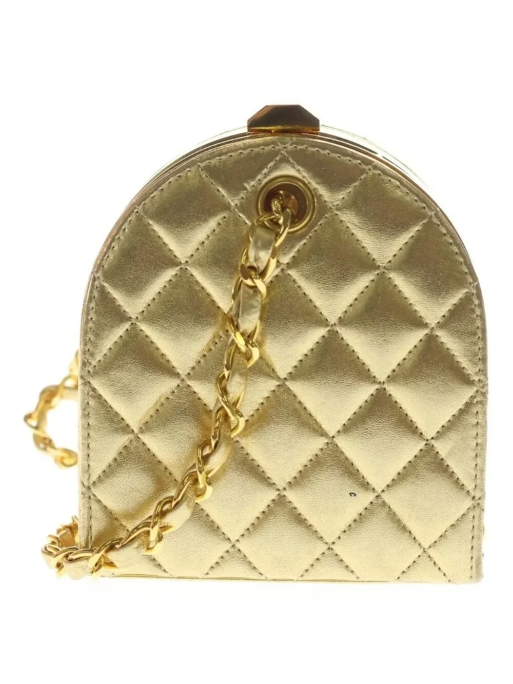 Chanel Kiss Lock Chain Mini Shoulder Bag Gold Leather